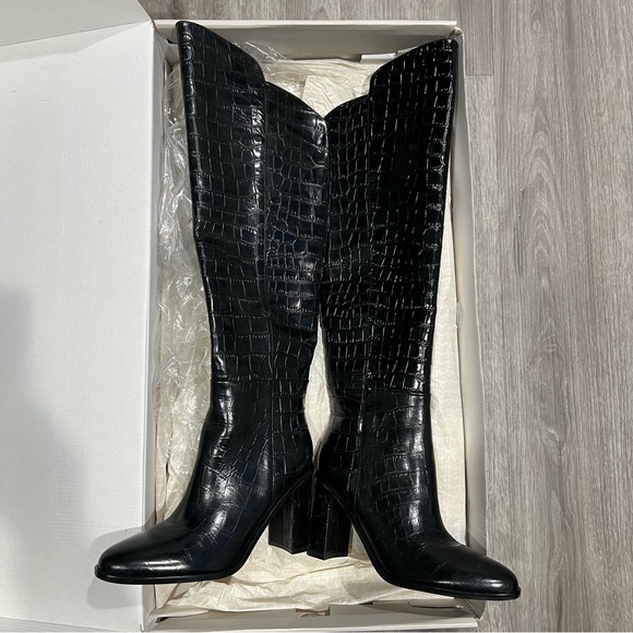 Marc Fisher Black Croc-Embossed Over the Knee Boots- Unella - Picture 2 of 9